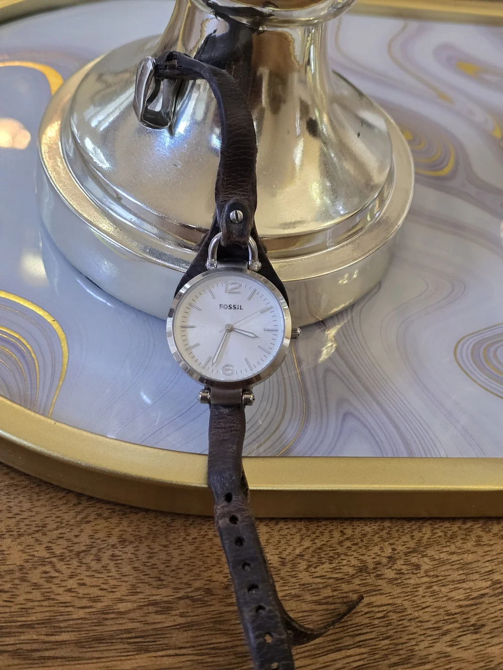 Fossil Women’s Silver Dial Brown Leather Strap Watch